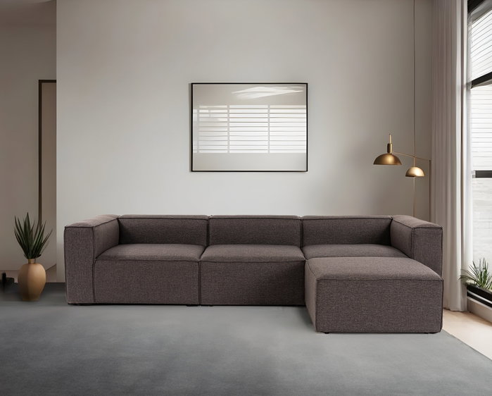 Atelier Del Sofa Sofá Esquinero Marrón Oscuro Lino 296x185x66 cm